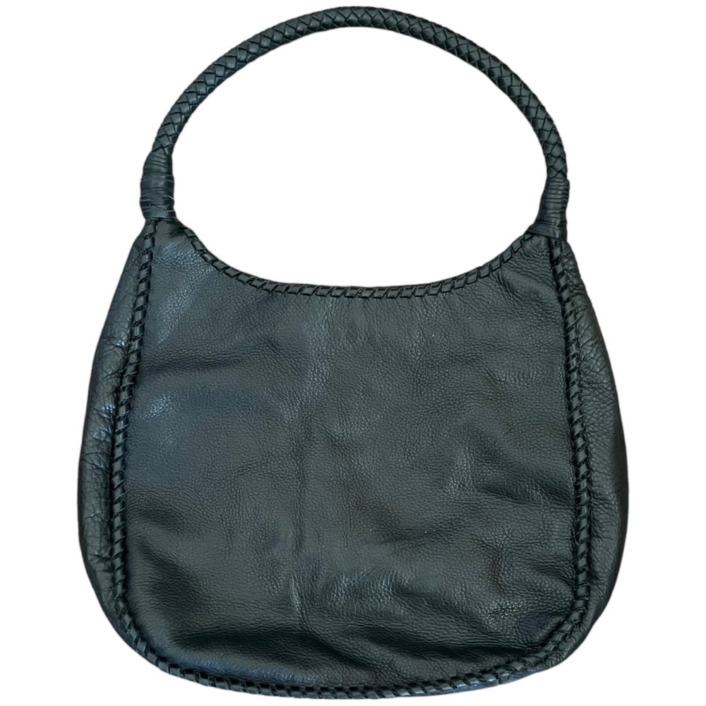 Margot Pebbled Leather Whipstitch Trim Hobo🖤